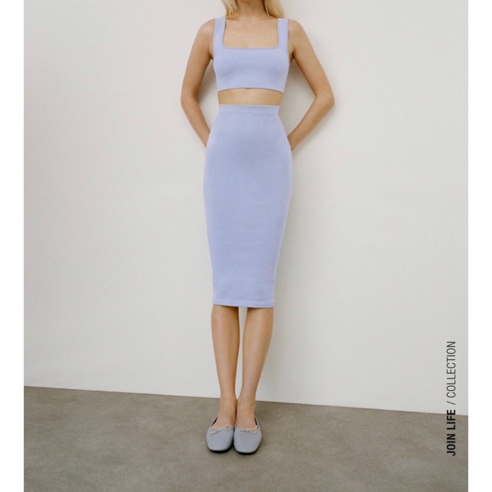 Zara body con stretch midi skirt in cornflower